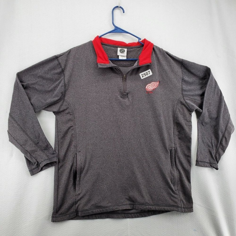 Redwings Hockey Shirt Gray Pullover Pockets Men?s Size Large 1/4 Zip - Picture 12 of 12